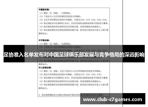 足协准入名单发布对中国足球俱乐部发展与竞争格局的深远影响